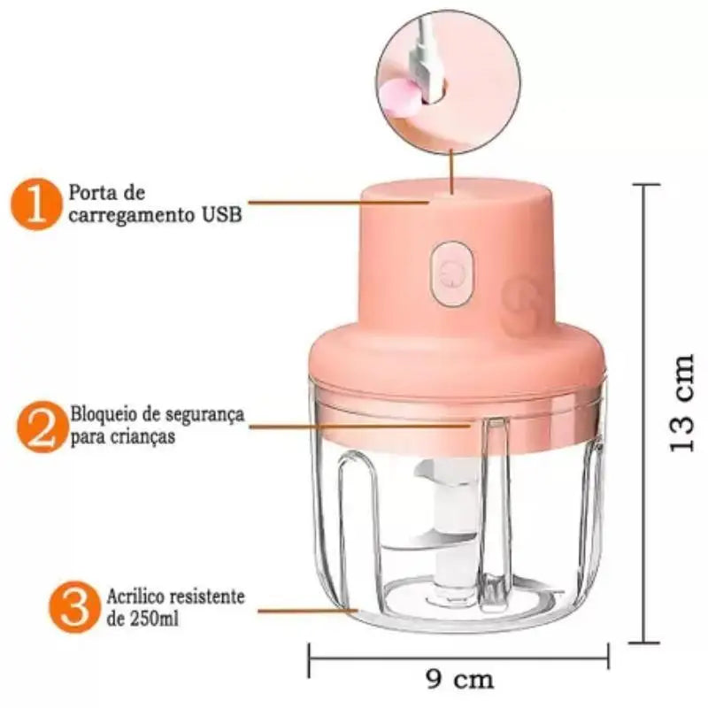 Mini Processador De Alimentos Elétrico Triturador Recarregável