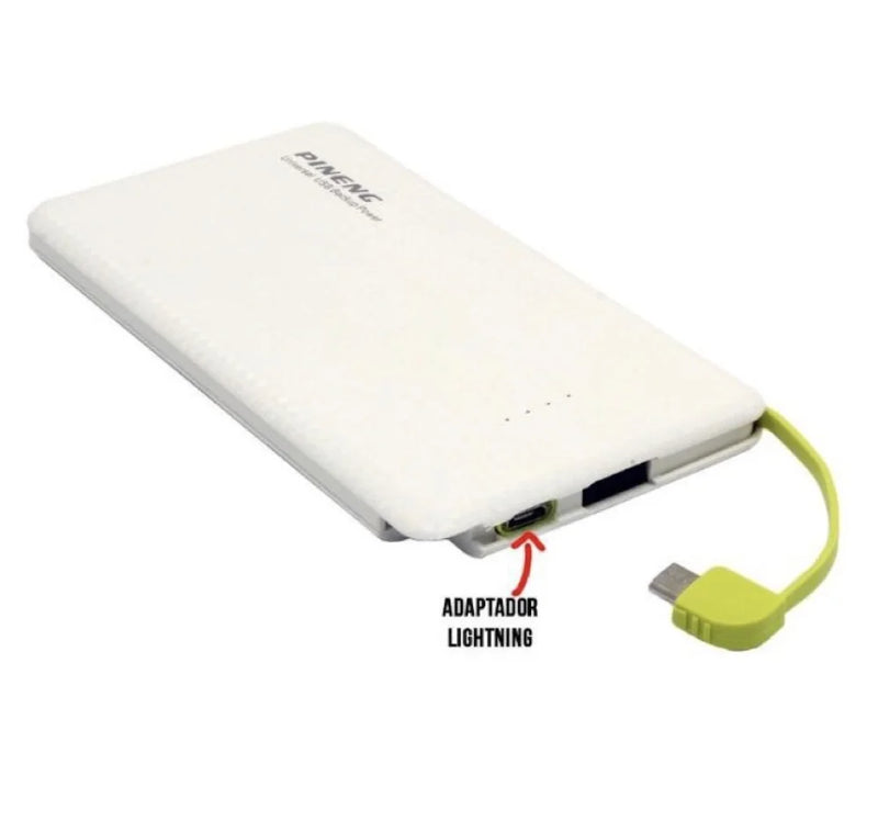 Carregador Portátil Pineng Power Bank 10.000 mah,V5000 mah com adaptador iPhone,V8