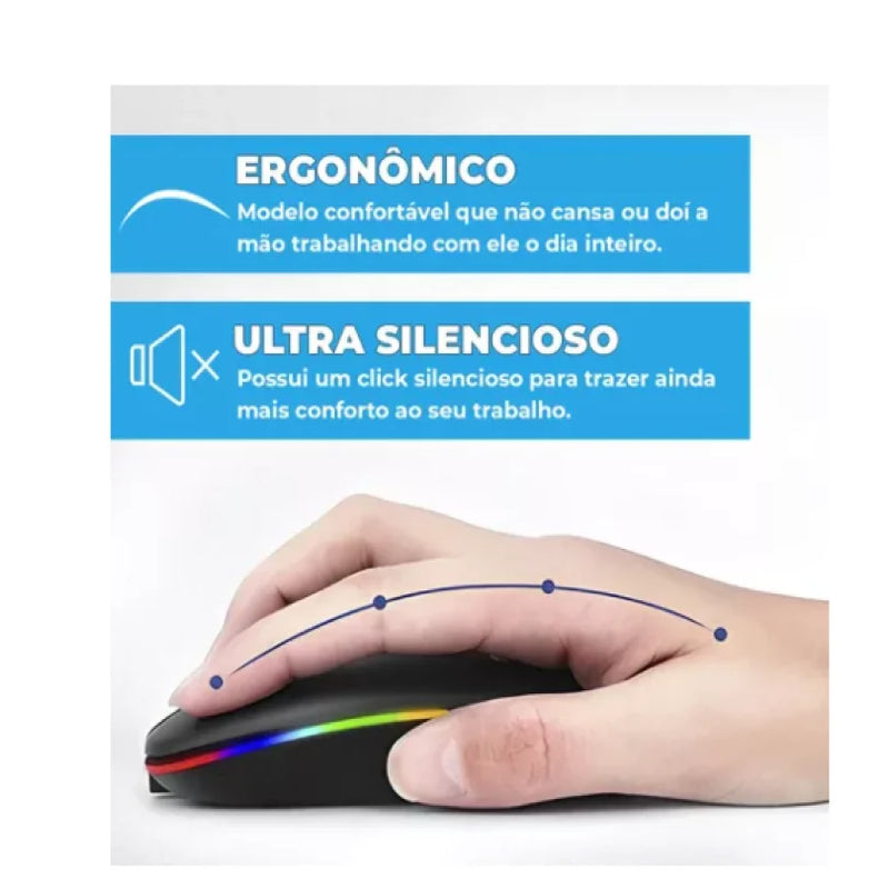 Mouse LED com clique silencioso, RGB, Mouse universal, Sem Fio