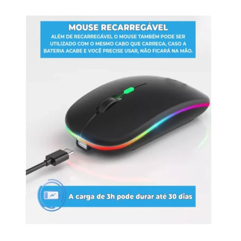 Mouse LED com clique silencioso, RGB, Mouse universal, Sem Fio