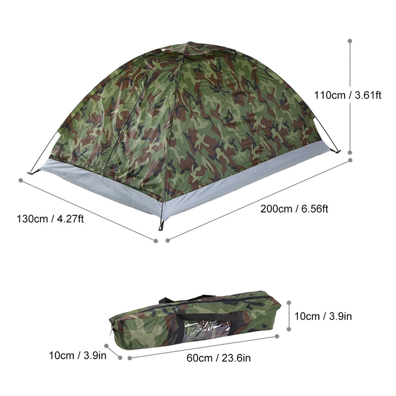 Tenda de acampamento à prova d'água, à prova de vento, uv, dossel para 1/2 pessoas, camada única, equipamento de barraca de camuflagem portátil ao ar livre